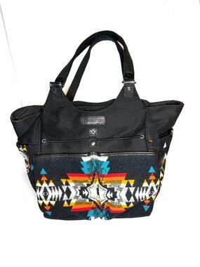Large Pendleton Black Wool Tote with Colorful Southwestern Motif